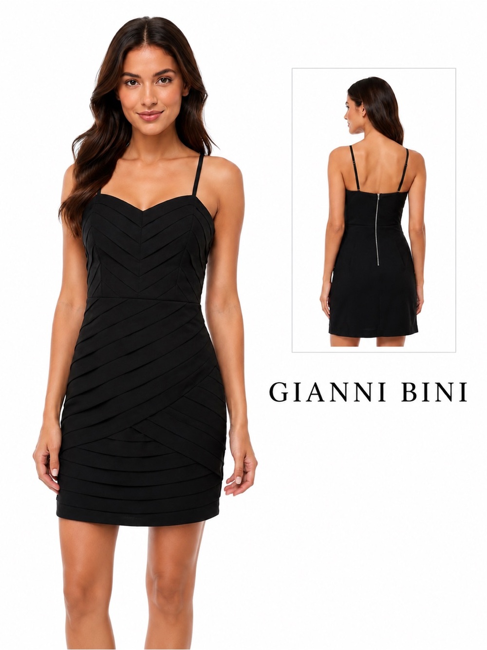 Gianni Bini Little Black Structured Chevron Pleated Distinctive Layered Dress XS